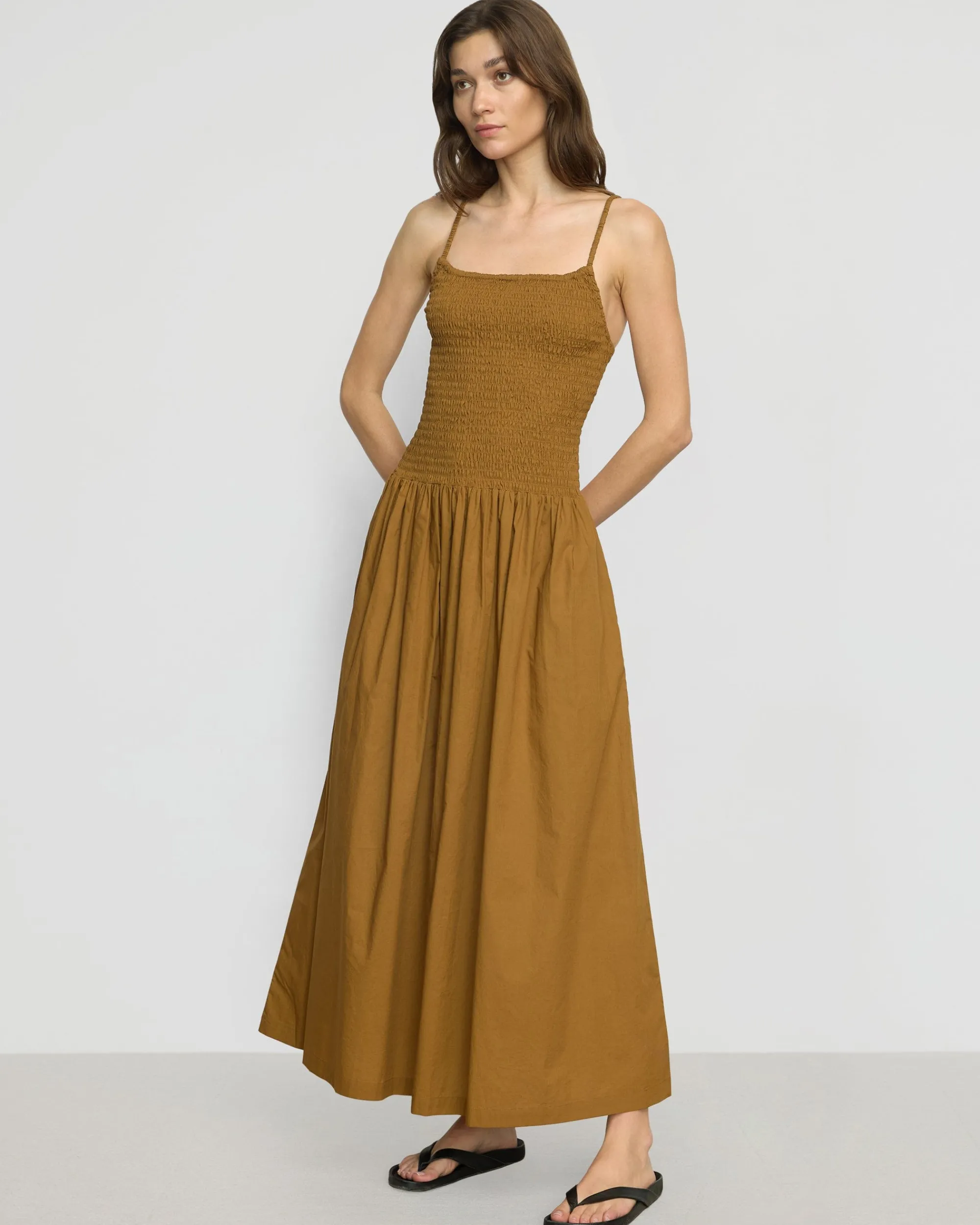 Fashion Apparels Venus Smocked Organic Cotton Midi Dress< Dresses