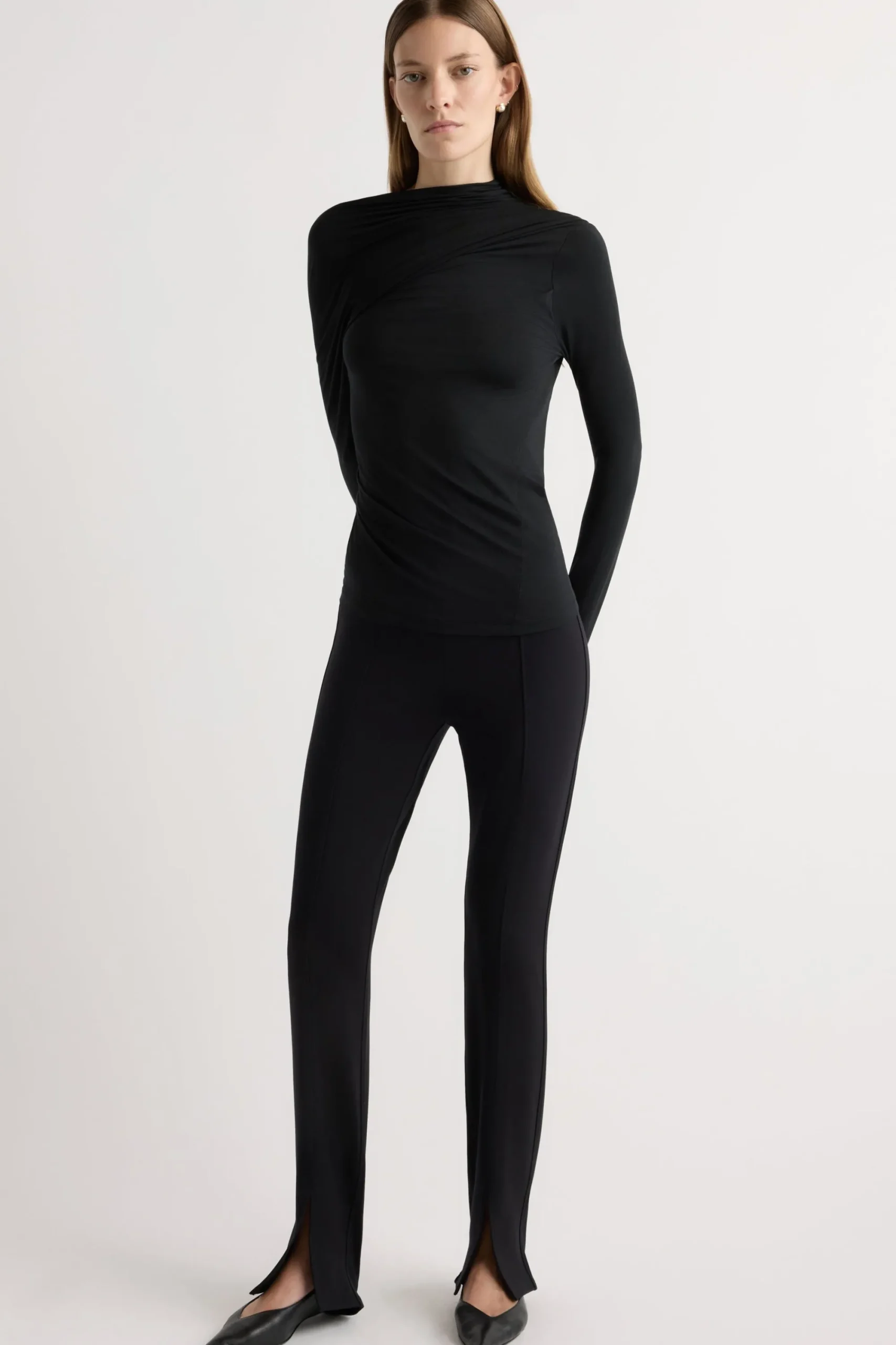 Asia Consultancy Co., Ltd Veronica Asymmetric-Ruched Long-Sleeve Tee< Tees|Tops
