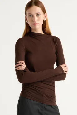 Hua Shang Group (H.K.) Ltd Vittoria Asymmetric-Neck Semi-Sheer Ruched Tee< Tees|Tops