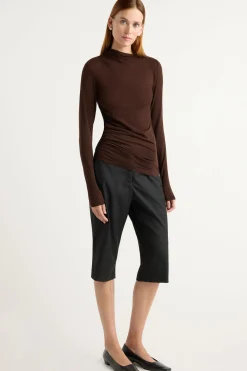 Hua Shang Group (H.K.) Ltd Vittoria Asymmetric-Neck Semi-Sheer Ruched Tee< Tees|Tops