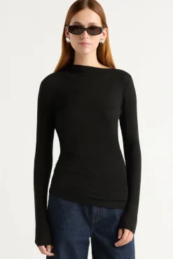 Hua Shang Group (H.K.) Ltd Vittoria Asymmetric-Neck Semi-Sheer Ruched Tee< Tees|Tops