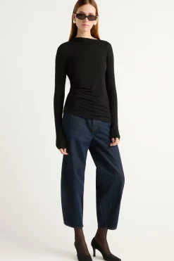 Hua Shang Group (H.K.) Ltd Vittoria Asymmetric-Neck Semi-Sheer Ruched Tee< Tees|Tops