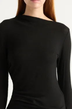 Hua Shang Group (H.K.) Ltd Vittoria Asymmetric-Neck Semi-Sheer Ruched Tee< Tees|Tops