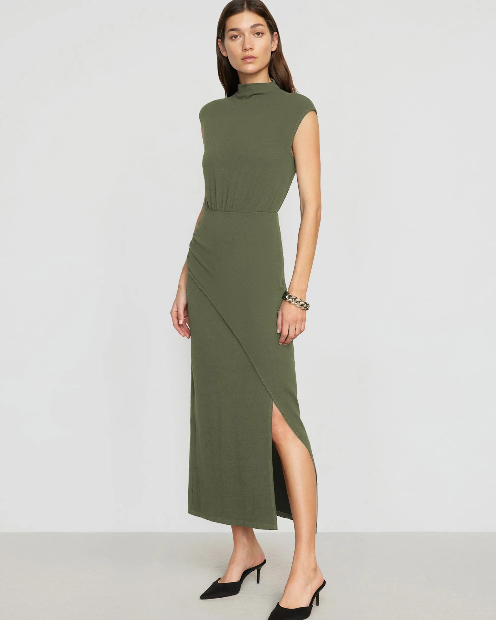 No Less Than Yimei Mock-Neck Side-Slit Dress< Dresses