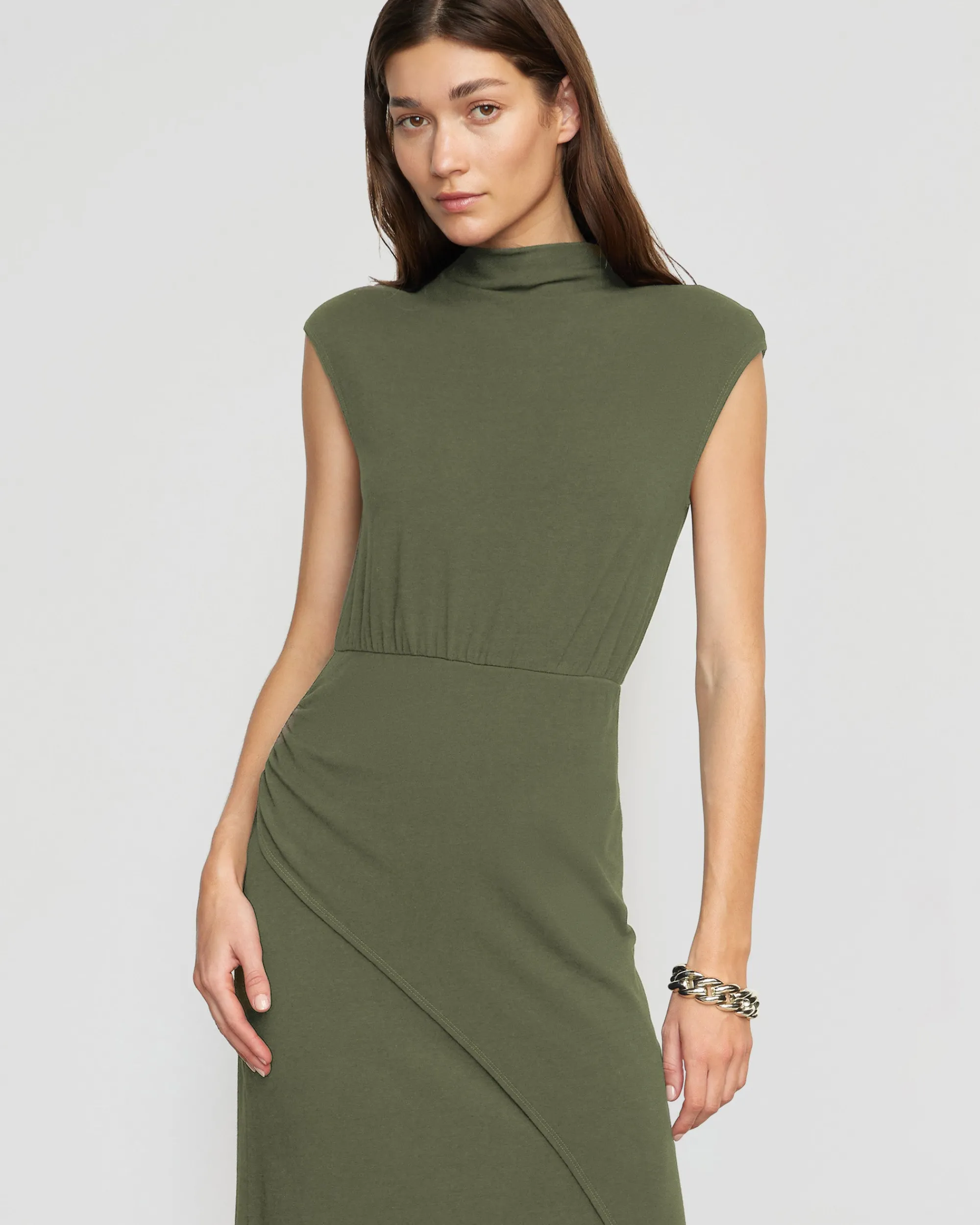 No Less Than Yimei Mock-Neck Side-Slit Dress< Dresses