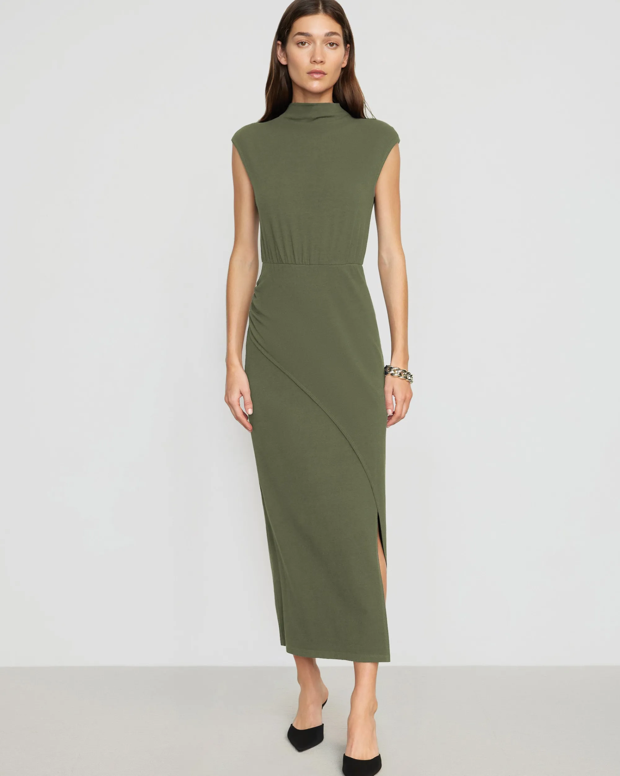 No Less Than Yimei Mock-Neck Side-Slit Dress< Dresses