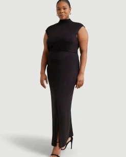 No Less Than Yimei Mock-Neck Side-Slit Dress< Dresses